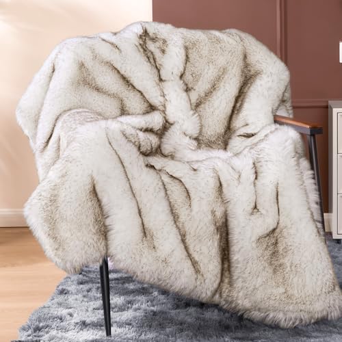 White Twin 1000GSM Faux Fur Throw Blanket - Oversized Cozy Plush Mink for Couch Bed