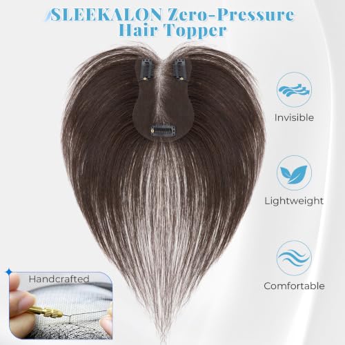 Human Hair Toppers for Women 11 Inch Dark Brown - Natural Volume & Bang Styles - SLEEKALON Variation #S