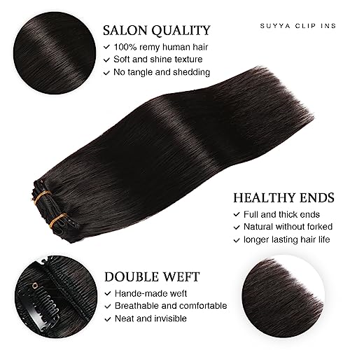 Clip-In Hair Extensions Human Hair 16 Inch Off Black #1B - Thick 120G