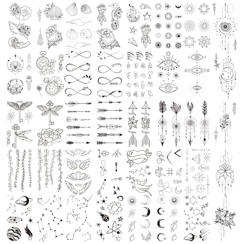 Cerlaza 100 Sheets Temporary Tattoos for Women Adult, 420 Mixed Styles Tiny Branch Fake Tattoo Stickers that Look Real and Last Long, Christmas Decoration Realistic Henna for Girl Body Art Sticker