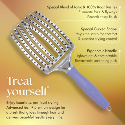 Olivia Garden Grande Fingerbrush Combo Curved and Vented Paddle Brush with Ionic and Boar Bristles for All Hair Types