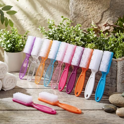 Handle Grip Nail Brush Set - 100 Multicolor Manicure & Pedicure Cleaning Tools with Hanging Hole (10 Colors)