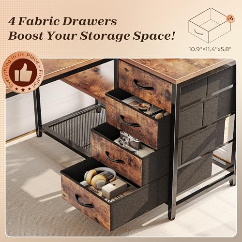 PRAISUN 43.3" Rustic Brown Small L-Shaped Desk with Power Outlets & Storage