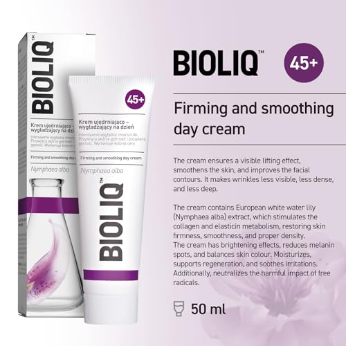 Bioliq 45+ Firming and Smoothing Day Cream - Wrinkle Smoothing with European White Water Lily Extract, Restores Firmness, Balances Skin Color - 50ml
