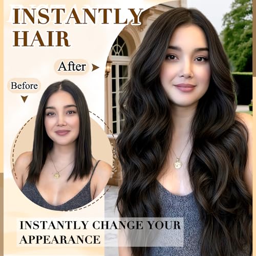 Clip in Hair Extensions - 14 Inch Natural Black Real Human Hair - Variation #1B