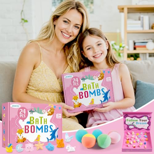 Kids Bath Bombs Set Pink Edition with Surprise Toys - 24 Pack, Bubble Bath Fizzies for Girls & Boys
