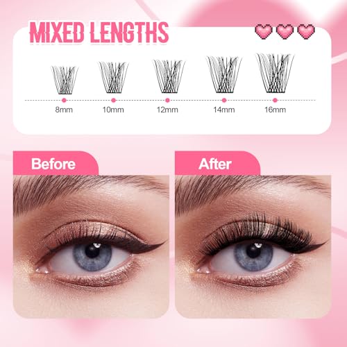 Lash Clusters DIY 4 Styles Cluster Eyelash Extensions with Thin Band Wispy Lashes Clusters D Curl Eyelash Clusters 8-16mm by FADLASH(F1+F3+C3+K001, 8-16mm)