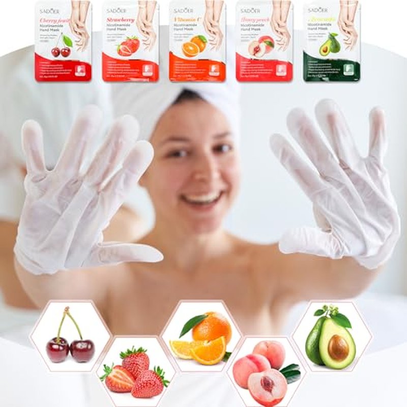 24 Pcs Fruits Beauty Hand Foot Mask Bulk Hydrating Hand Foot Moisturizing Gloves Shea Butter Aloe Mask for Spa Kit Beauty Skincare Galentines Day Gift for Women