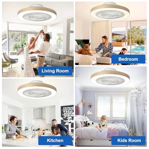Depuley 19-Inch Gold Bladeless Ceiling Fan with Remote & App Control