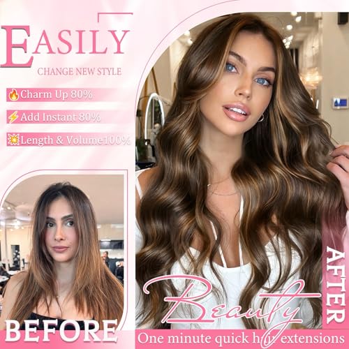 GAOYIFU Clip in Hair Extensions Dark Brown to Chestnut Brown 18 Inch - Real Human Hair, Versatile & Tangle-Free