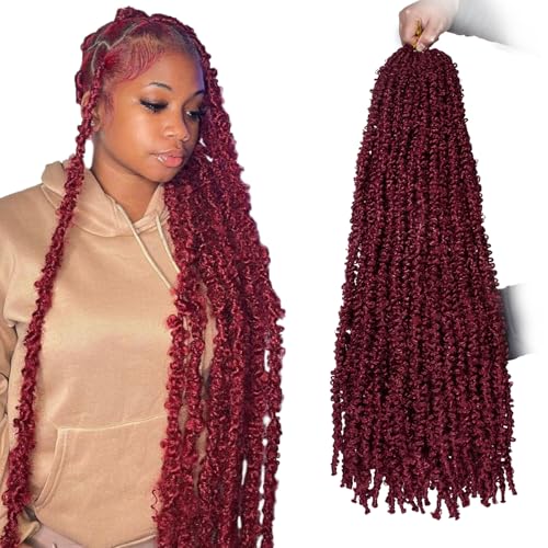 Pre-Looped Butterfly Locs Crochet Hair 30 Inch - Burgundy, Pack of 6 - Lightweight & Natural