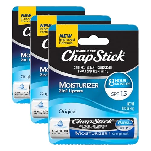ChapStick Moisturizer Lip Balm SPF 15 Pack of 3 - Unflavored, Hydrating Sun Protection