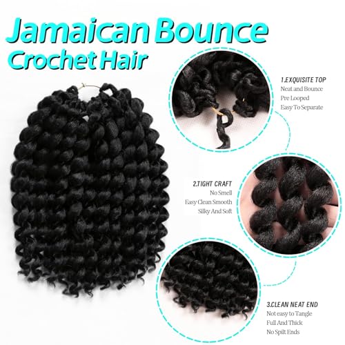 Kenkenten Jamaican Bounce Crochet Hair 4 Packs 12 Inch Wand Curl #1B - Short Curly Synthetic Hair for Black Women