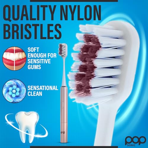 Pop Sonic Go Plus Rose Gold Electric Toothbrush for Adults - 2 Speed, Travel Case, 18000-24000 Strokes/Min