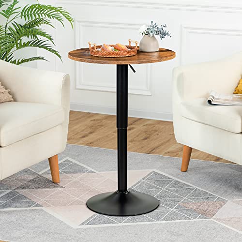HOOBRO Rustic Brown Height-Adjustable Round Pub Table 27-35.4 Inches Modern Style