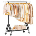 Heavy Duty Metal Clothes Rack with Lockable Wheels - Black, Single Rod