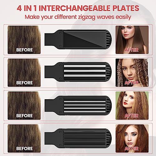 Hair Crimper for Women - Ceramic Waver Tool with 4-in-1 Flat Crimping