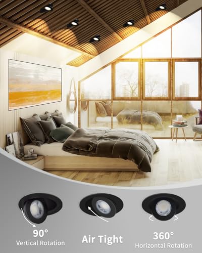 Adetu 6 Pack 4-Inch Black Gimbal LED Recessed Lights 10W 95W Equiv. Dimmable