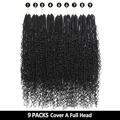 Prelooped Boho Faux Locs Crochet Hair 1B#, 24 Inch - Pack of 9 for Natural Black Style