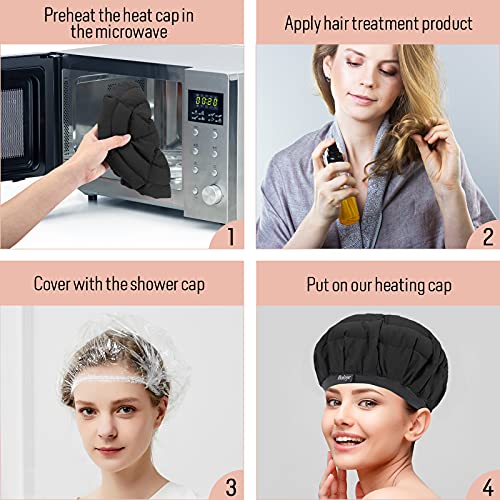 Flaxseed Deep Conditioning Heat Cap - Black, Microwave Hot Hair Care & Styling (10 pcs)