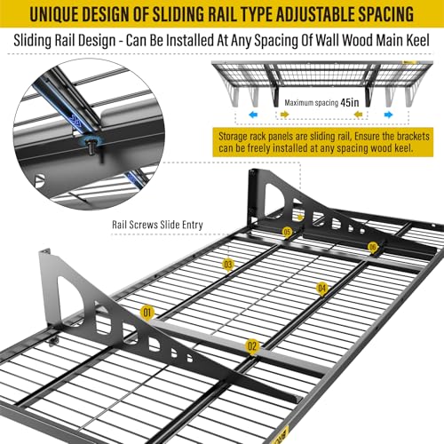 64x4ft Adjustable Wall Garage Storage Shelf Set - 4 Pack Black