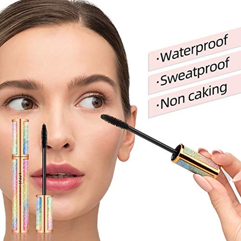 4D Silk Fiber Eyelash Mascara Waterproof - Thick Long Lasting Smudge-Proof Natural 4D Fiber Mascara, Curling Lashes Lengthening, All Day Exquisitely, Extra Long (Pack of 2)