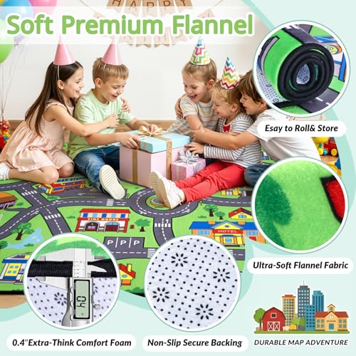 Kids City Road Play Rug 5x7 Ft – Non-Slip Urban Traffic Play Mat for Toddlers