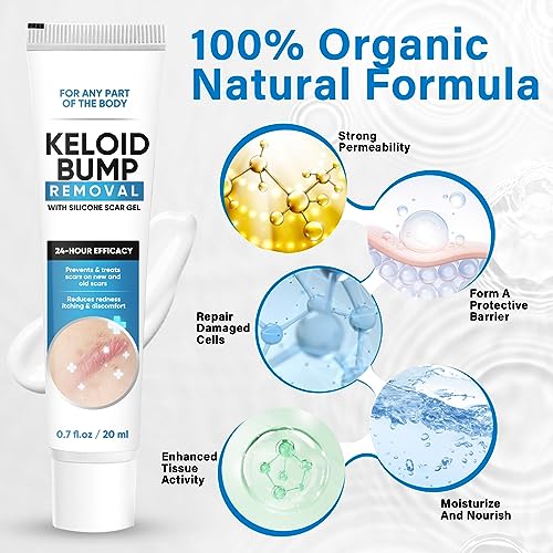 Keloid Bump Cream, Silicone-Based Scar Cream for Face & Body, Advanced Formula to Improve Appearance of Keloids & Raised Scars, 0.7 Fl Oz