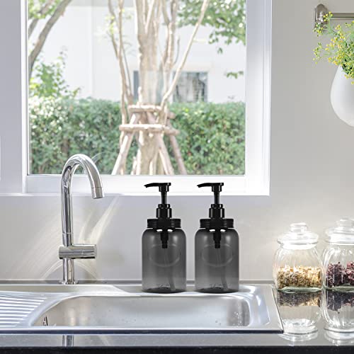 Bottiful Home-24 oz Plastic Refillable Wide-Mouth Jar Style Pump Bottle Dispenser Set of 4 for Thick Liquids (Gray)