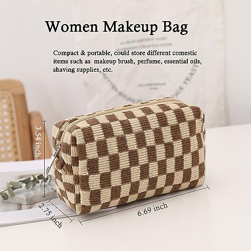 Small Cosmetic Bag Y2k Checkered Makeup Purse Bag Travel Toiletry Bag Zipper Storage Organizer