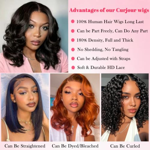 Body Wave Bob Wig Human Hair 13x6 Lace Front 14 Inch Natural Black