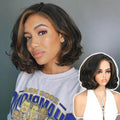 Highlight Brown Short Yaki Curly Wig 10 Inch Natural Wave Bob Hair