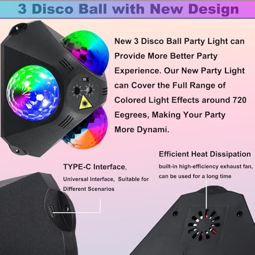 Disco Ball Party Lights Set with Remote RGB Laser & Strobe Effects for Indoor Outdoor Celebrations