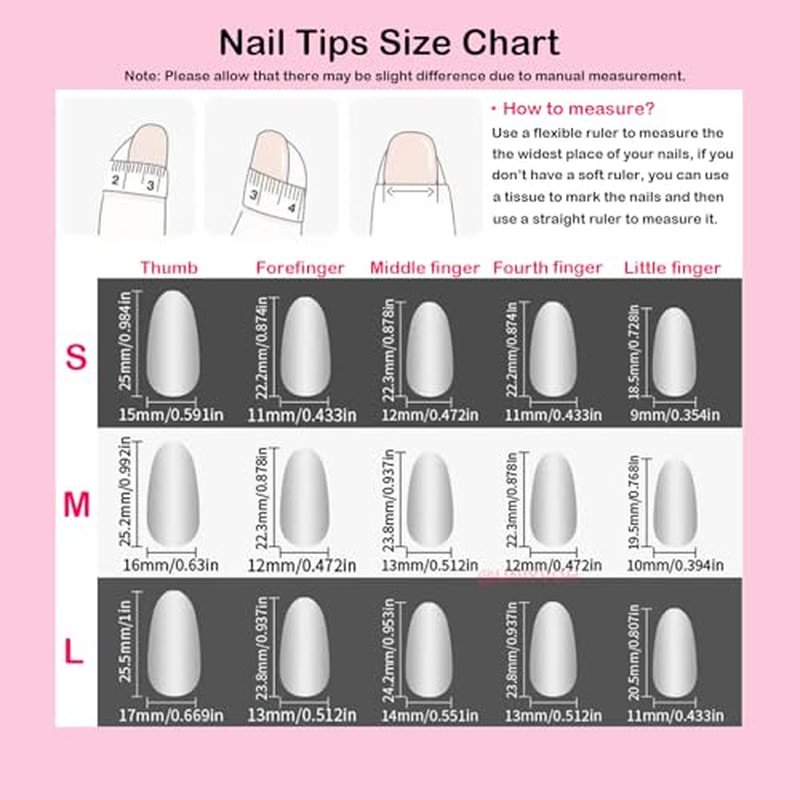 Almond Press on Nails Handmade Medium Long/Stiletto 3D Flower Fake Nail with Designs, Women Reusable False Nails (French Tip Silver, S)