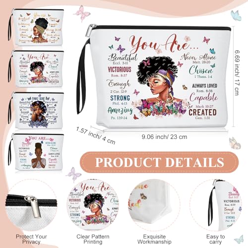 Roowest 20 Pcs Black Women Gifts Bulk Makeup Bag with Inspirational Compact Mirrors, Funny Small Travel Cosmetic Gifts for Womens Day Black Women