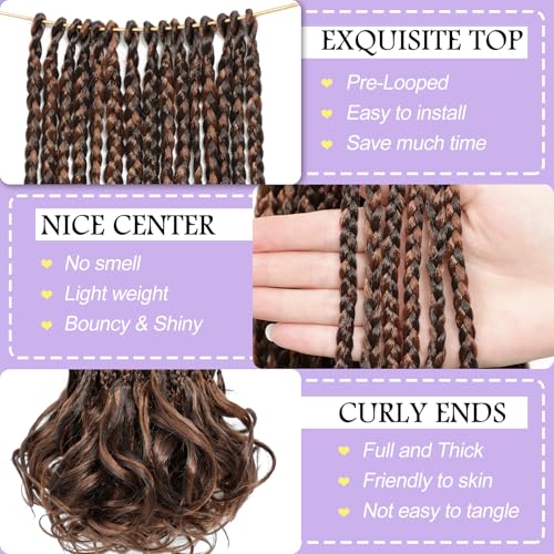 WOKAA French Curl Crochet Braids 24 Inch - 8 Pack Pre-Looped Goddess Box Braid Extensions with Curly Ends, Natural Look