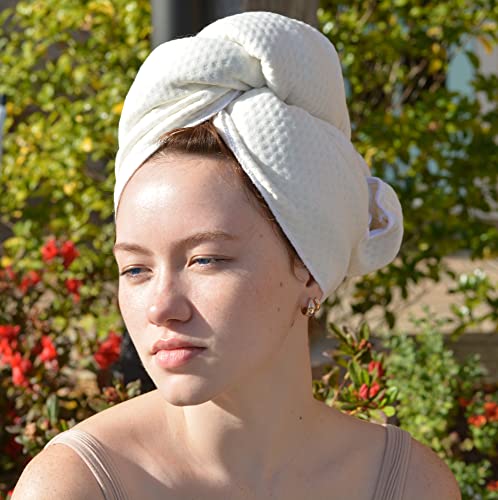 Beige Organic Bamboo Viscose Hair Towel for Curly Hair - Handmade, Sleep-In Plop Towel