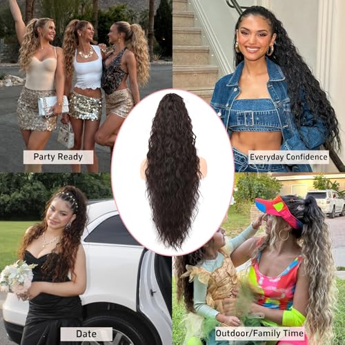 30-Inch Curly Ponytail Extension with Claw Clip - Natural Look, Black and Red