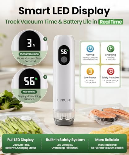 White Compact Food Vacuum Sealer with Drainage Tube - 30 Bags - UPRUBE