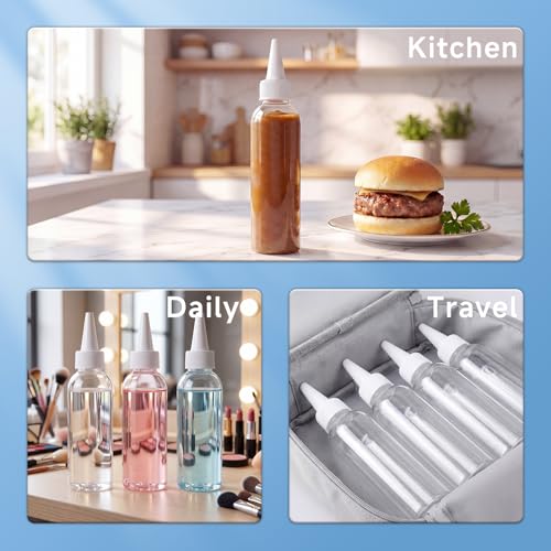 TRENDBOX 4oz Clear Plastic Bottles with Twist Top Caps - BPA-Free, Pack of 24 with Labels