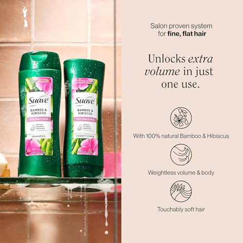 Suave Shampoo and Conditioner Set, Bamboo & Hibiscus ? Volumizing Hair Products for Flat and Fine Hair, 12.6 Oz Each