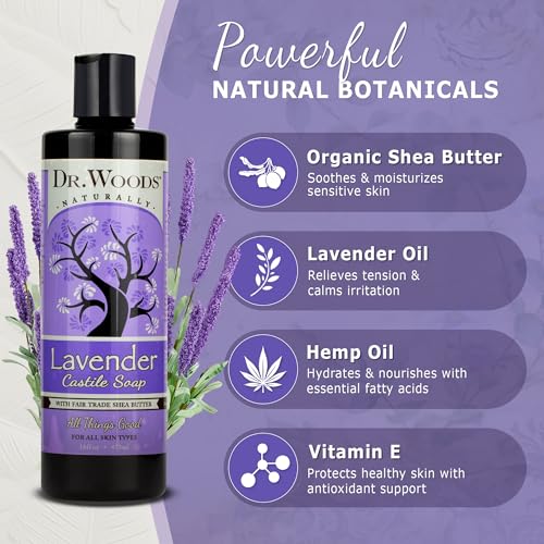 Lavender Liquid Castile Soap - 16 Fl Oz, Pack of 2 - Gentle, Organic & Moisturizing
