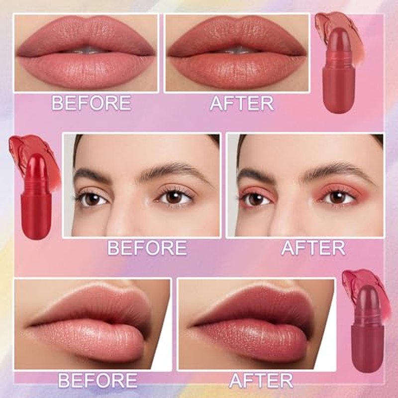 18PCS Mini Lipstick Set,Multi Colored Ultra Matte Lipstick,Magic Glitter Cute Gloss Long Lasting Waterproof Capsule Pills Lip Stick & Eyeshadow Stick Set for Women