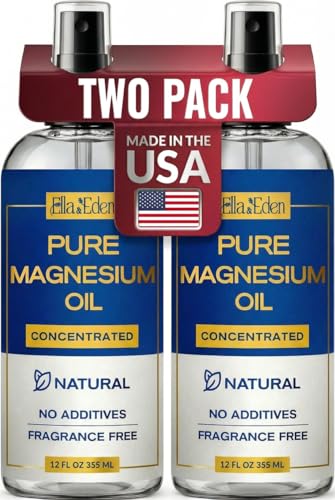 Magnesium Oil Spray 2-Pack - 24 Fl Oz for Sleep & Leg Cramps, Ella & Eden