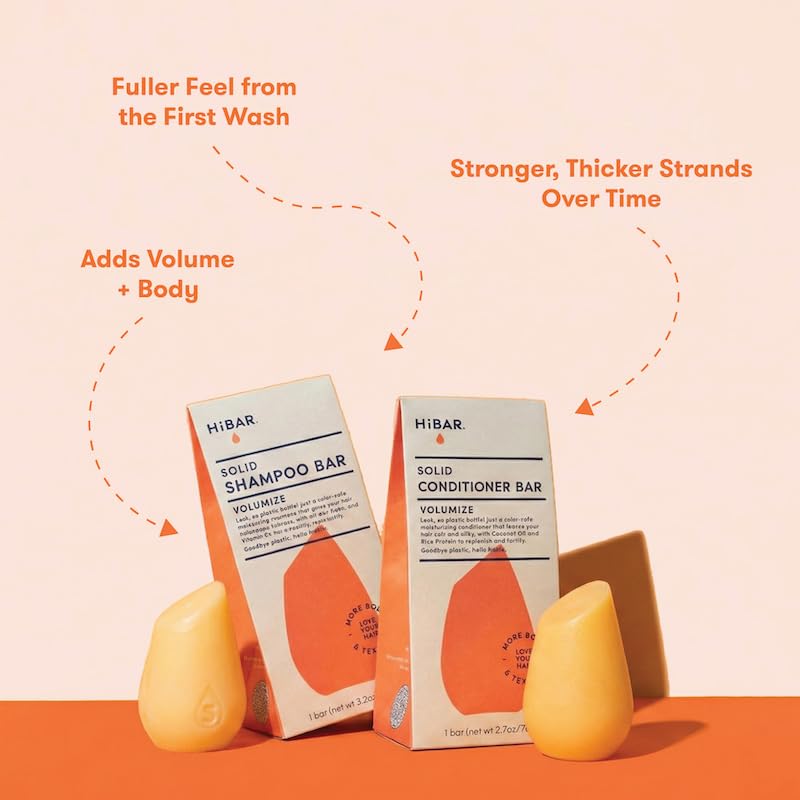 HiBAR Volumize Shampoo & Conditioner Bar Set for Fine Hair - Body & Texture Variation - Plastic-Free, Vegan, Natural Ingredients