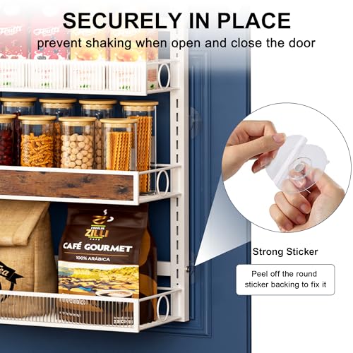 Clothink White 8-Tier Pantry Door Organizer Spice Rack - Adjustable Wall & Over Door Kitchen Storage