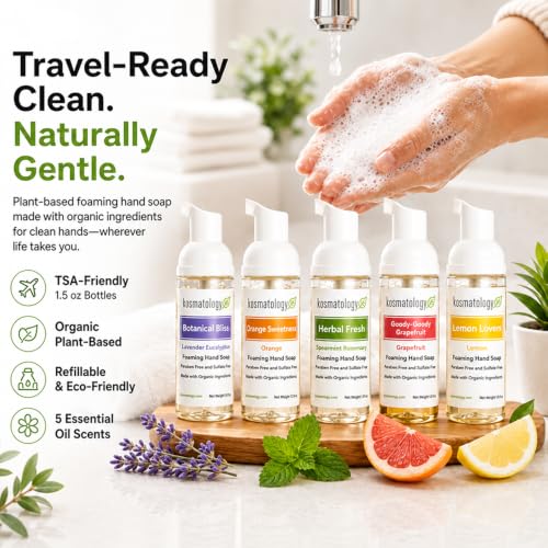 Mini Foaming Hand Soap 5 Pack - Organic, TSA-Friendly Travel Size - 5 Scents