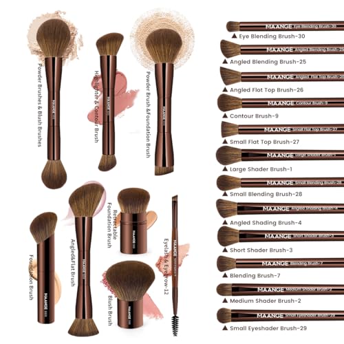 Brown 20-Piece Makeup Brush Set with Bag - Face, Eye, Foundation, Blending