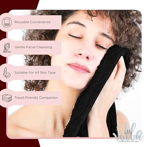 Black Makeup Remover Towels Set of 4, 100% Soft Cotton Reusable Luxury 4 Pcs Makeup Wipes for Face, Ideal for Salon, Bath, Hotel, Spa, Washcloths for Face Pack of 4 (12"X12")