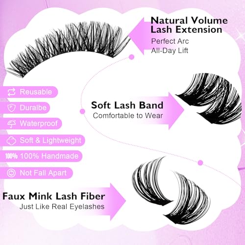 WENDY LASHES Lash Clusters 60D+80D Eyelash Clusters 518PCS Wispy Individual Lashes, 10-18MM D-curly Lash Extension DIY Cluster Eyelash Extensions for Beginners